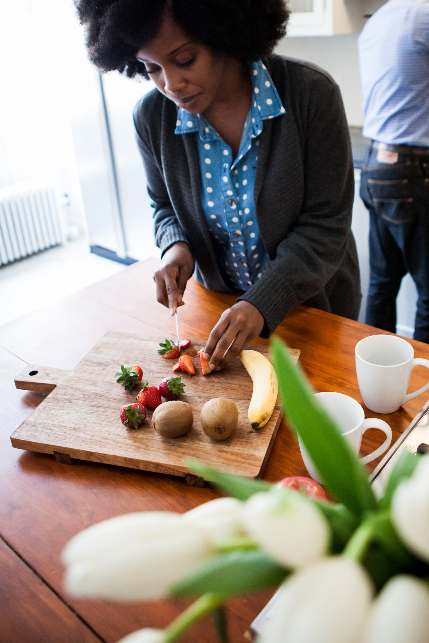 North american mixed-race couple in the kitchen