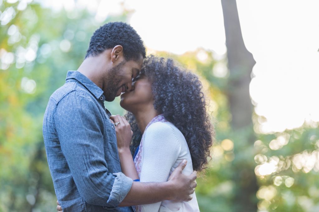 African American couple on date outdoors