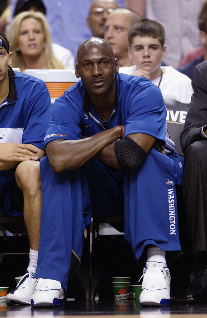 Michael Jordan on bench at career finale
