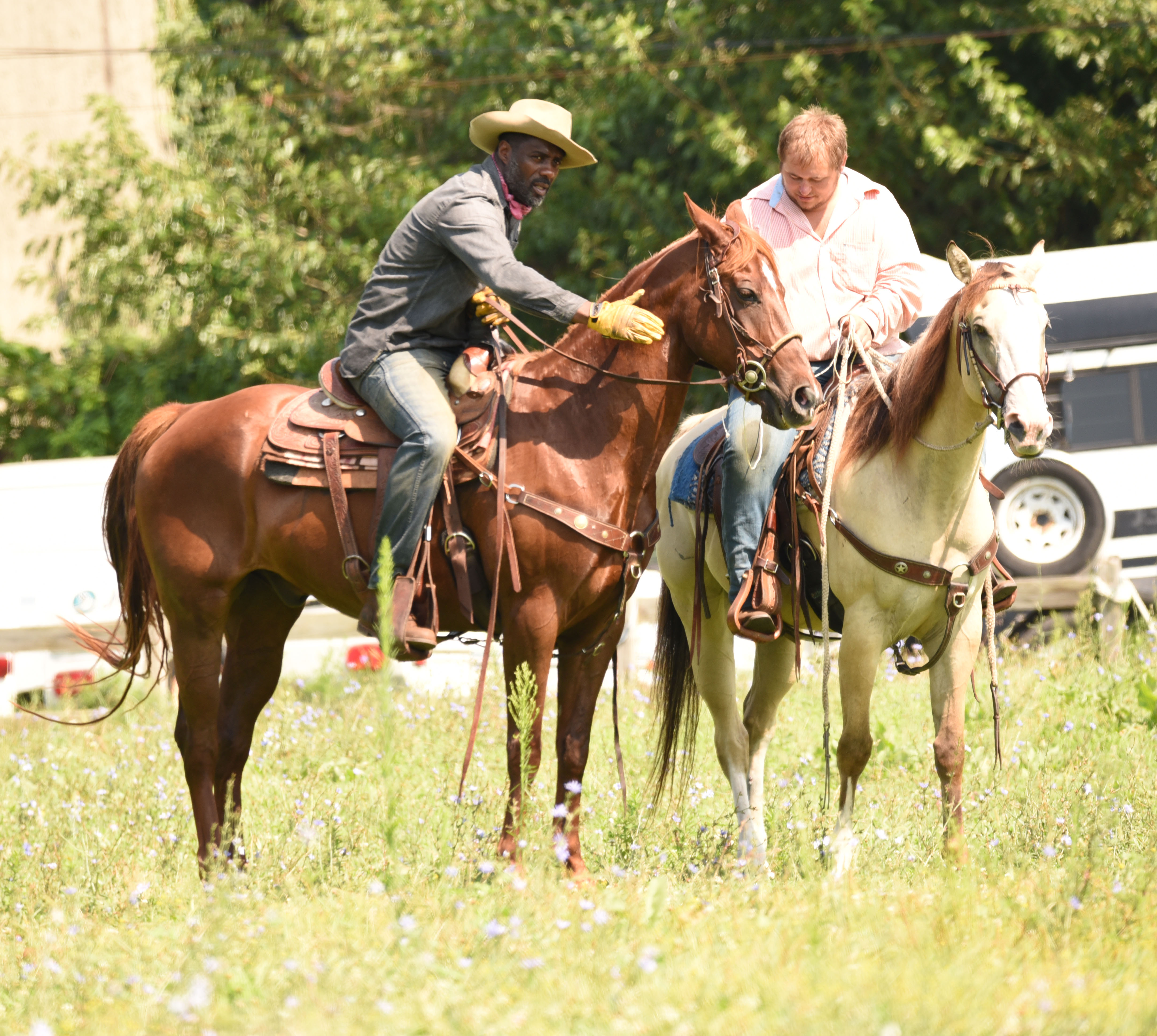 Idris Elba on the set of 'Ghetto Cowboy'