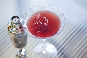 Pomegranate martini in a martini glass