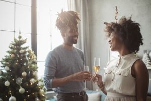 Couple drinking champagne on Christmas