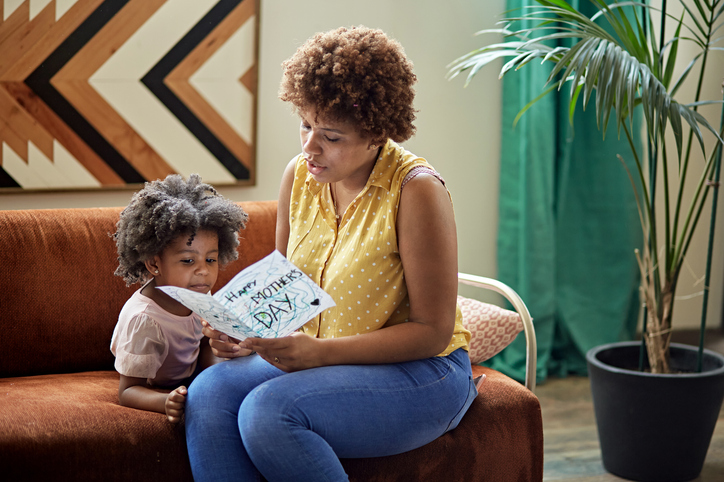 Reading Mother’s Day Celebration Card from Young Daughter