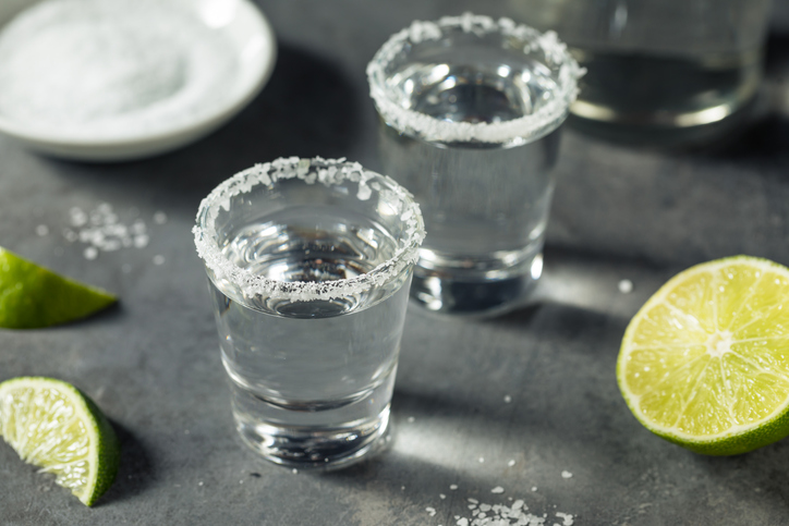 High angle view of lemon and drink on table,United States,USA
