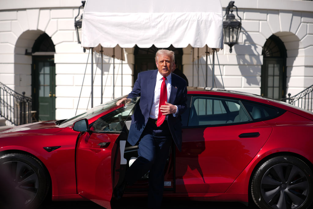 President Trump Speaks Alongside Tesla Vehicles At The White House