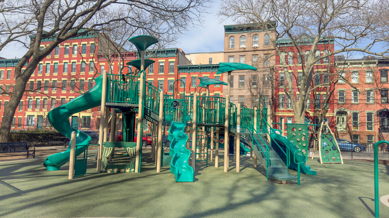 Urban Playground Fun – Colorful City Park with Play Structures