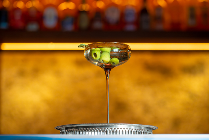 Dirty martini on a cocktail bar