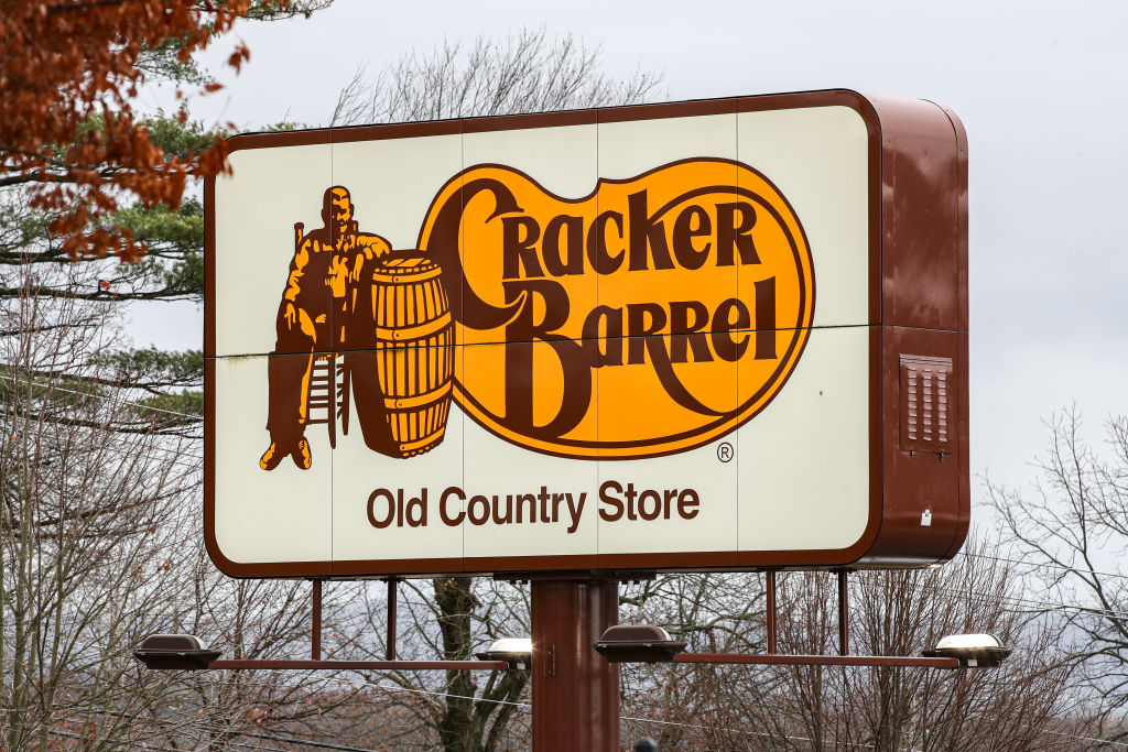 A sign is seen outside of a Cracker Barrel Old Country Store...