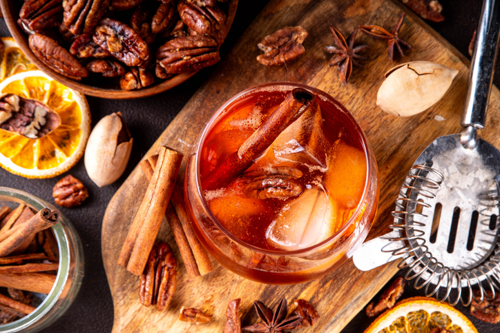 Autumn winter bourbon pecan pie strong alcohol drink