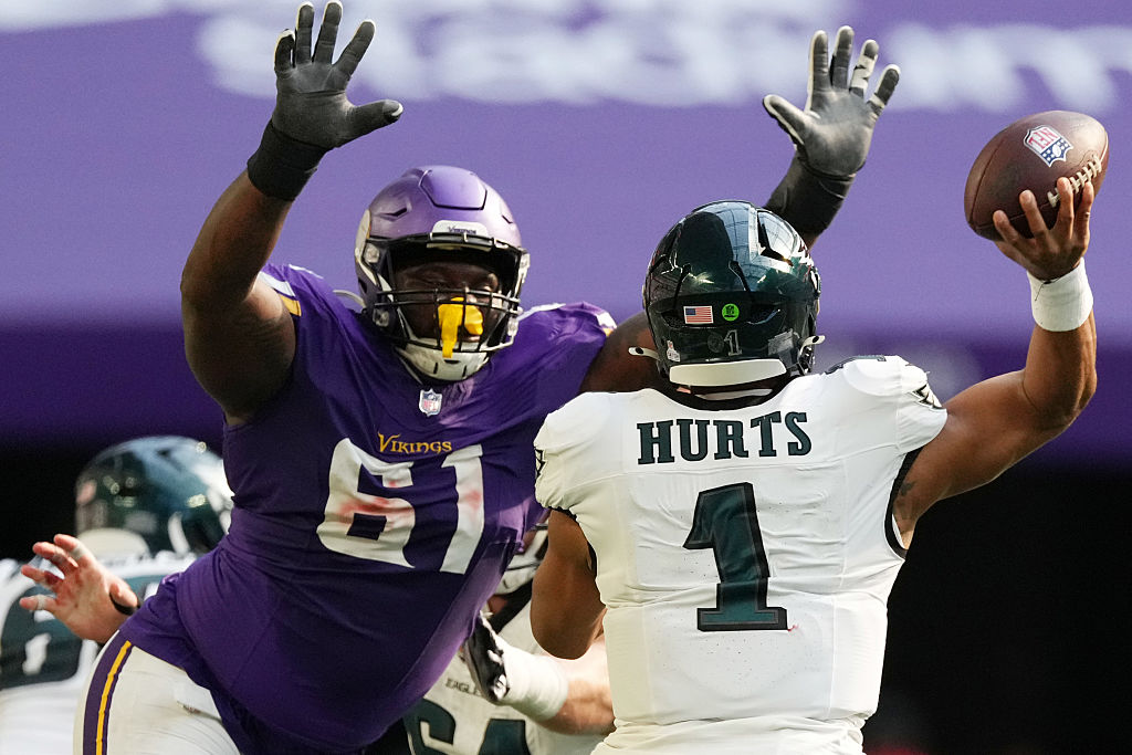Jalen Redmond, Jalen Hurts, Minnesota Vikings vs. Philadelphia Eagles, October 19, 2025